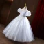 Bling Bling Silver Beading Sequins Flower Girl Dresses Ball Gown 2022 Scoop Neck Puffy Short Sleeve Floor-Length / Long Prom Flower Girl Dresses