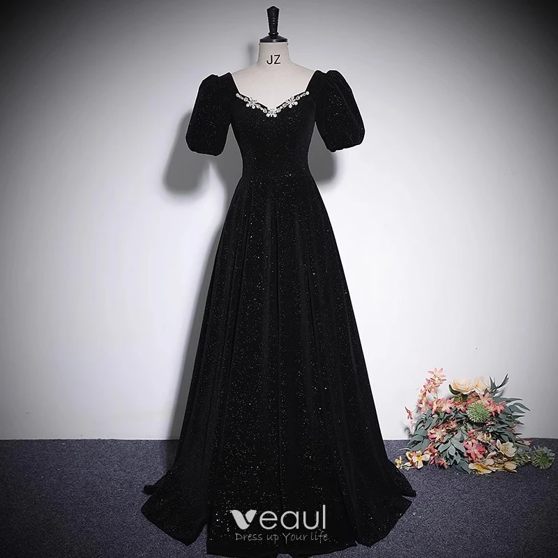 New Chic Elegant Luxury Ladies Black Velvet Evening Short Dresses