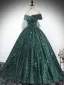 Sparkly Dark Green Sequins Prom Dresses 2024 Ball Gown Off-The-Shoulder Sleeveless Backless Floor-Length / Long Prom Formal Dresses