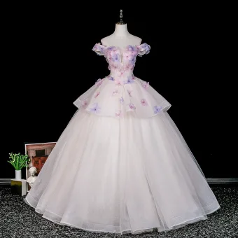 Blumenfee Weiß Perle Applikationen Ballkleider 2026 Ballkleid Off Shoulder Kurze Ärmel Rückenfreies
