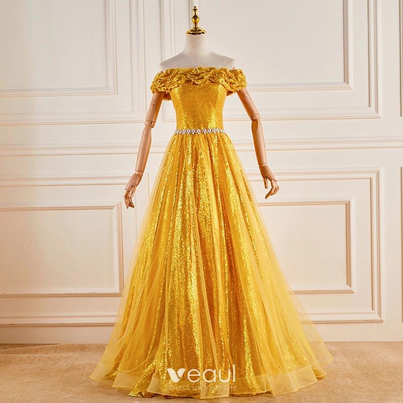gold bling prom dresses Stunning Golden Rhinestone Long Train Mermaid Prom Dress main image 0