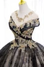 Élégant Noire Perlage Paillettes En Dentelle Fleur Robe De Bal 2022 Robe Boule V-Cou Manches Courtes Dos Nu Longue Promo Robe De Ceremonie