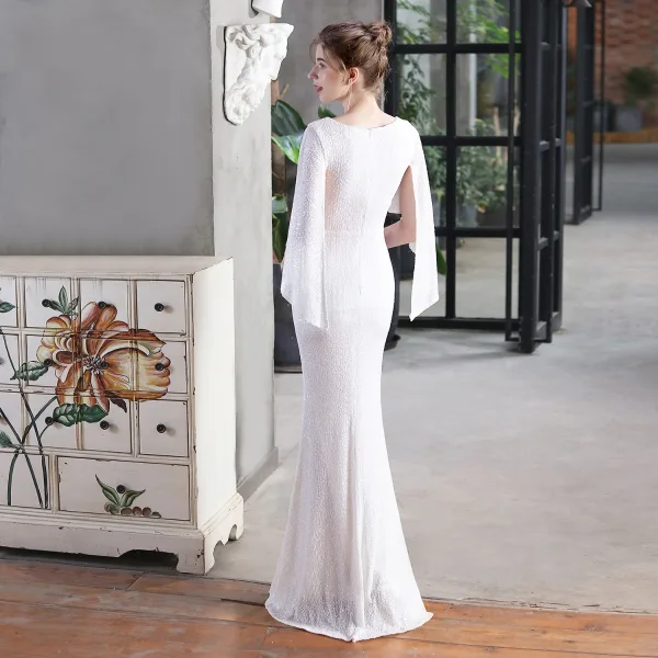 Sparkly Black Sequins Evening Dresses 2022 Trumpet / Mermaid Scoop Neck 1/2 Sleeves Floor-Length / Long Evening Party Formal Dresses