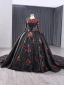 Elegant Black 3D Lace Flower Glitter Sequins Prom Dresses 2024 Ball Gown Scoop Neck Long Sleeve Royal Train Prom Formal Dresses
