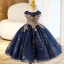 Charming Navy Blue Beading Star Sequins Birthday Flower Girl Dresses 2023 Ball Gown Scoop Neck Sleeveless Floor-Length / Long Flower Girl Dresses