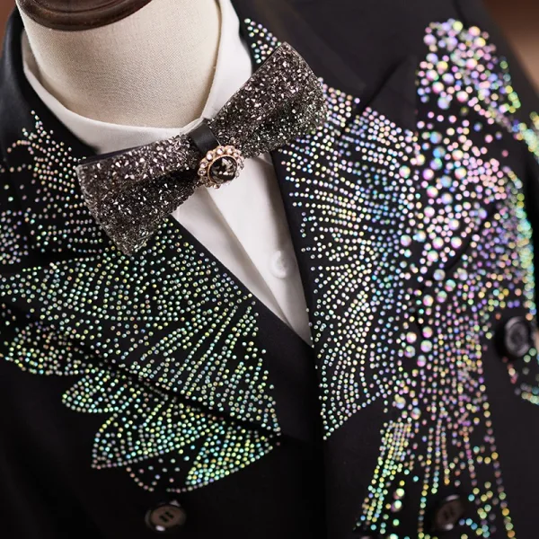 Black 5-piece Rhinestone Long Sleeve Wedding Boys Wedding Suits 2025 Coat Pants Shirt Tie Vest