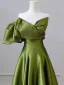 Vintage Klee Grün Ballkleider 2024 A Linie Seitlicher Reißverschluss One-Shoulder Kurze Ärmel Rückenfreies Sweep / Pinsel Zug Ball Festliche Kleider