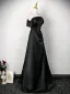 Elegant Black Prom Dresses 2025 A-Line / Princess Off-The-Shoulder Sleeveless Backless Floor-Length / Long Prom Formal Dresses