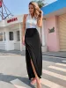 Solid Color A-Line / Princess Women Black Split Front Skirts 2021 Cotton Summer Ankle Length Street Wear Bottoms