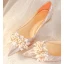 Chic / Beautiful Champagne Pearl Rhinestone Wedding Shoes 2023 Leather 8 cm Stiletto Heels Pointed Toe Wedding Pumps High Heels