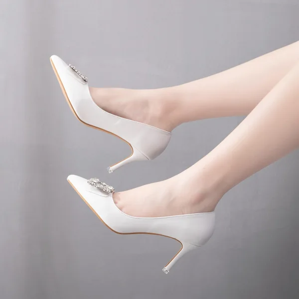 Mode Blanche Faux Diamant Soirée Escarpins 2023 7 cm Talons Aiguilles À Bout Pointu Escarpins Talons Hauts