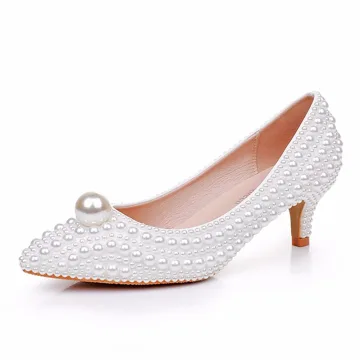 Elegante Witte Parel Bruidsschoenen 2025 5 Cm Naaldhakken Stiletto Spitse Neus Huwelijk Pumps Hoge Hakken