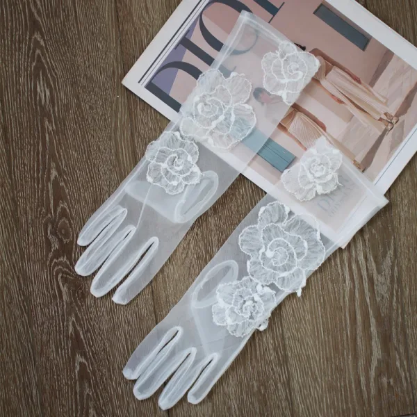 Élégant Blanche En Dentelle Fleur Voile De Mariée Gants Mariage Voile De Mariée 2025 Tulle