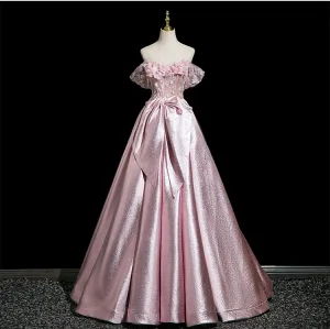Fée Des Fleurs Rougissant Rose Paillettes Appliques Robe De Bal 2025 Bustier Sans Manches Dos Nu Longue Robe De Ceremonie Robe Boule