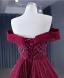 High-end Burgundy Handmade  Beading Evening Dresses 2024 Trumpet / Mermaid Off-The-Shoulder Short Sleeve Backless Court Train Evening Party Formal Dresses