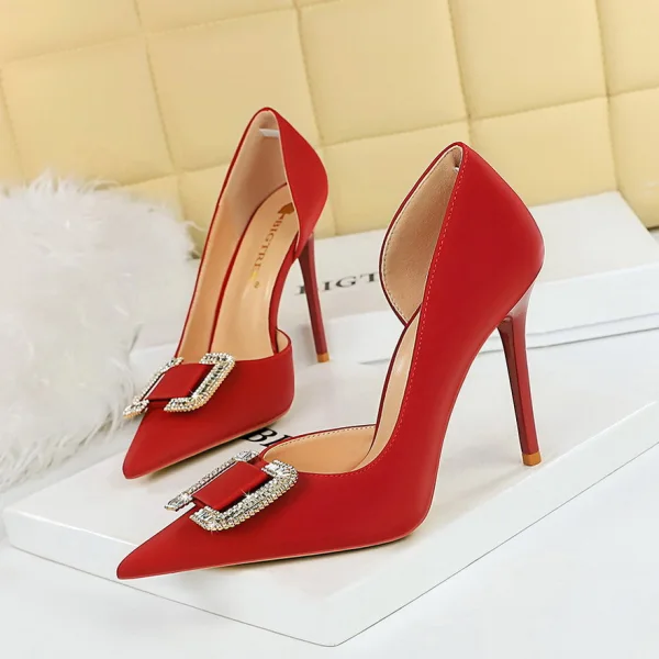 Sexy Black Evening Party Rhinestone Womens Shoes High Heels 2023 10 cm Stiletto Heels Satin Pointed Toe Womens Shoes