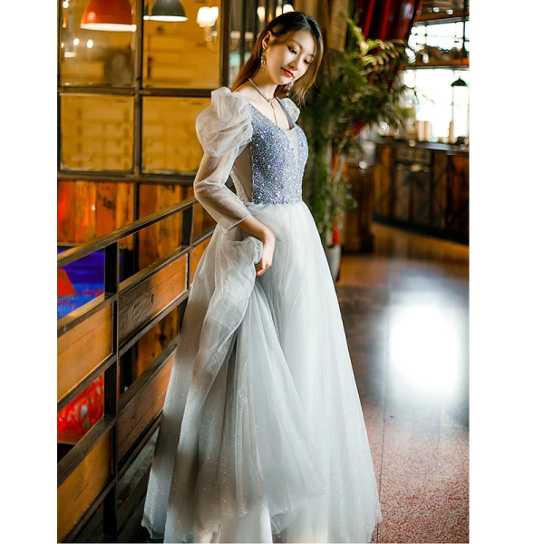 Chic / Belle Vert Citron Robe De Bal 2022 Princesse V-Cou Perlage Paillettes Gonflée Manches Courtes Longue Promo Robe De Ceremonie