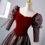 Élégant Bordeaux Paillettes Robe De Bal 2023 Princesse Encolure Carrée 1/2 Manches Noeud Dos Nu Longue Promo Robe De Ceremonie