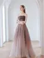Chic / Beautiful Purple Rhinestone Sequins Prom Dresses 2022 A-Line / Princess Strapless Sleeveless Backless Floor-Length / Long Prom Formal Dresses