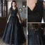 Gothique Chic / Belle Noire Robe De Bal 2022 Princesse V-Cou Perlage En Dentelle Fleur Sans Manches Dos Nu Longue Robe De Ceremonie