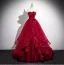 Chic / Beautiful Burgundy Appliques Cascading Ruffles Prom Dresses 2025 Ball Gown Strapless Sleeveless Backless Floor-Length / Long Prom Formal Dresses