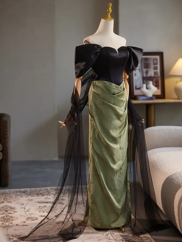 Fashion Army Green Prom Dresses 2024 Ball Gown Off-The-Shoulder Short Sleeve Backless Fashion Army Green Prom Dresses 2024 Ball Gown Off-The-Shoulder Short Sleeve Backless
