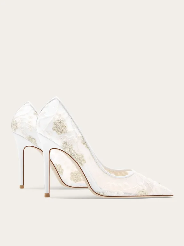Elegant White Embroidered Lace Wedding Shoes 2025 10 cm Stiletto Heels Pointed Toe Wedding Pumps High Heels