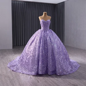 High End Charming Lavender Beading Sequins Prom Dresses 2024 Ball Gown Strapless Sleeveless Backless Sweep Train Prom Formal Dresses
