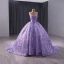 High End Charmant Lavendel Perlenstickerei Pailletten Ballkleider 2024 Ballkleid Bandeau Ärmellos Rückenfreies Sweep / Pinsel Zug Ball Festliche Kleider
