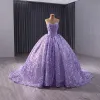 High-end Charming Lavender Beading Sequins Prom Dresses 2024 Ball Gown Strapless Sleeveless Backless Sweep Train Prom Formal Dresses