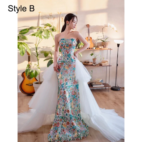 Fancy Green Embroidered Floral Prom Dresses 2023 Ball Gown Strapless Sleeveless Backless Floor-Length / Long Prom Formal Dresses