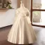 Elegant Ivory Pearl Satin Bow Birthday Flower Girl Dresses 2024 Ball Gown Scoop Neck Long Sleeve Floor-Length / Long Flower Girl Dresses