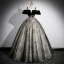 Vintage / Retro Black Glitter Sequins Prom Dresses 2023 Ball Gown Spaghetti Straps Short Sleeve Backless Floor-Length / Long Prom Formal Dresses