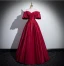 Modest / Simple Burgundy Satin Prom Dresses 2024 A-Line / Princess Off-The-Shoulder Short Sleeve Backless Floor-Length / Long Formal Dresses