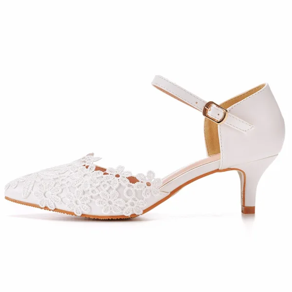 Élégant Blanche En Dentelle Fleur Chaussure De Mariée 2022 5 cm Talons Aiguilles À Bout Pointu Mariage Talons Hauts