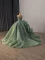 Vintage / Retro Sage Green Handmade  Beading Pearl Sequins Prom Dresses 2026 Ball Gown Scoop Neck Cap Sleeves Backless Sweep Train Formal Dresses