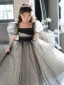 Fashion Black Spotted Evening Party Flower Girl Dresses 2022 A-Line / Princess Square Neckline Puffy Short Sleeve Floor-Length / Long Flower Girl Dresses