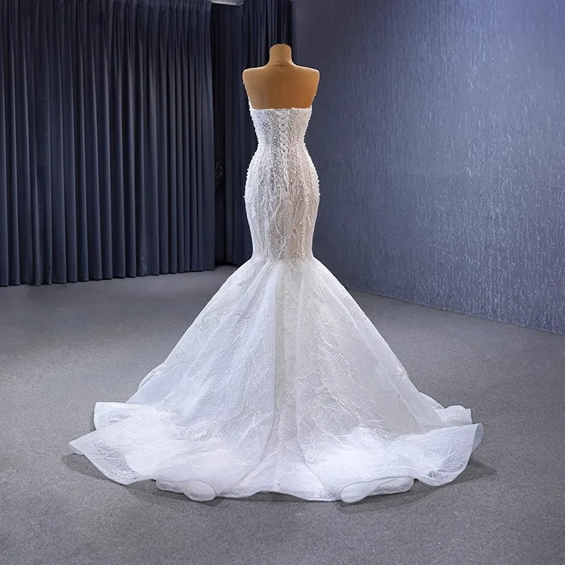 Luxury Gorgeous Sexy White Beading Pearl Glitter Wedding Dresses 2023 Trumpet Mermaid