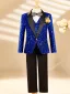 Sparkly Royal Blue Sequins Fall Winter Long Sleeve 6-piece Boys Wedding Suits 2025 Body Jewellery Coat Pants Shirt Tie Vest