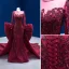 Vintage / Retro High-end Burgundy Sequins Evening Dresses 2022 Trumpet / Mermaid Scoop Neck Long Sleeve Bow Royal Train Prom Formal Dresses