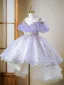 Fashion Lavender Beading Star Sequins Lace Flower Asymmetrical Birthday Flower Girl Dresses 2024 Ball Gown Scoop Neck Sleeveless Tulle