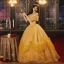 Medieval Yellow Cascading Ruffles Cosplay Prom Dresses 2025 Ball Gown Off-The-Shoulder Short Sleeve Backless Floor-Length / Long Prom Formal Dresses