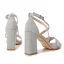 Charmant Argenté Soirée Sandales Femme 2022 X-Strap 9 cm Talons Épais Peep Toes / Bout Ouvert Sandales Talons Hauts