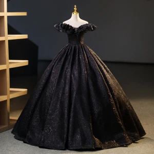 Elegant Black Rhinestone Tassel Prom Dresses 2023 Ball Gown Off The Shoulder Sleeveless Backless Floor Length Long Prom Formal Dresses