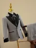 Mode Gris 5 pièces Promo Costume Garçon Mariage 2023 Noeud Cravate Manteau Pantalon Chemise Gilet