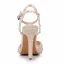 Sexy Champagne Pearl Wedding Shoes 2024 Ankle Strap 10 cm Stiletto Heels Open / Peep Toe Wedding Sandals High Heels