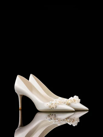 Elegant White Rhinestone Pearl Satin Wedding Shoes 2024 6 Cm Stiletto Heels Pointed Toe Wedding Pumps High Heels