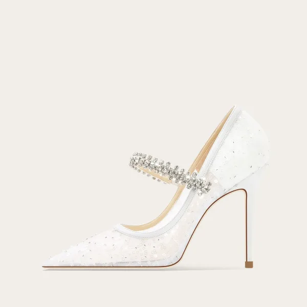 Elegante Weiß Strass Pailletten Brautschuhe 2025 10 cm Stilettos Spitzschuh Hochzeit Hochhackige