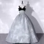Élégant Noire Robe De Bal 2022 Robe Boule Encolure Carrée Bleu Tachetée Sans Manches Dos Nu Noeud Longue Robe De Ceremonie