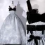 Élégant Noire Robe De Bal 2022 Robe Boule Encolure Carrée Bleu Tachetée Sans Manches Dos Nu Noeud Longue Robe De Ceremonie
